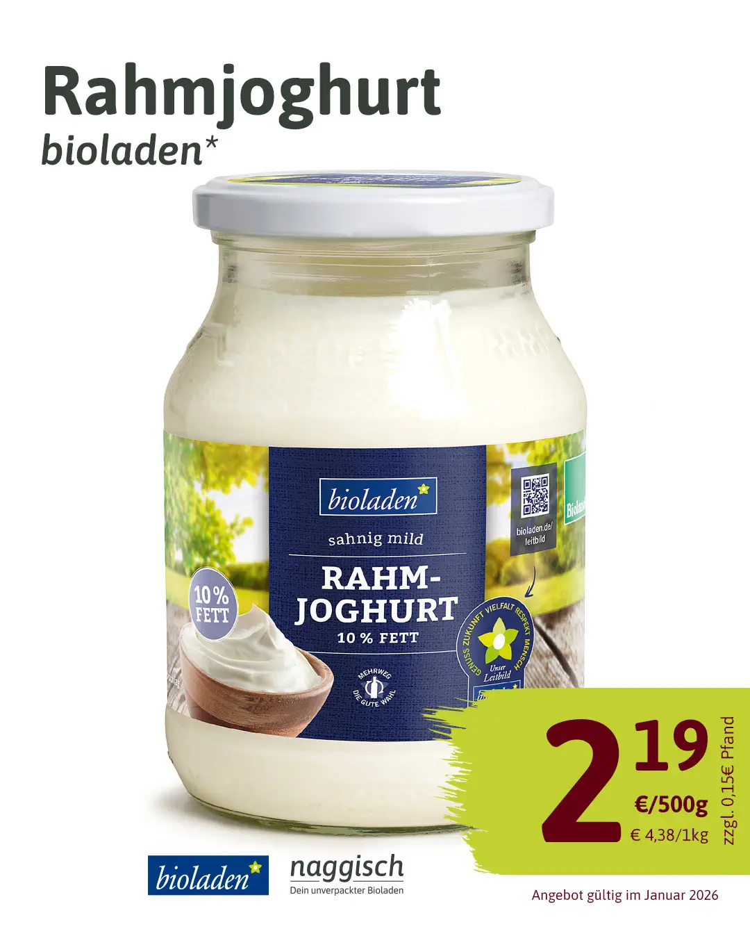 Angebot: Rahmjoghurt der Marke bioladen*, 2,19 Euro/500g | gülitg für Januar 2026