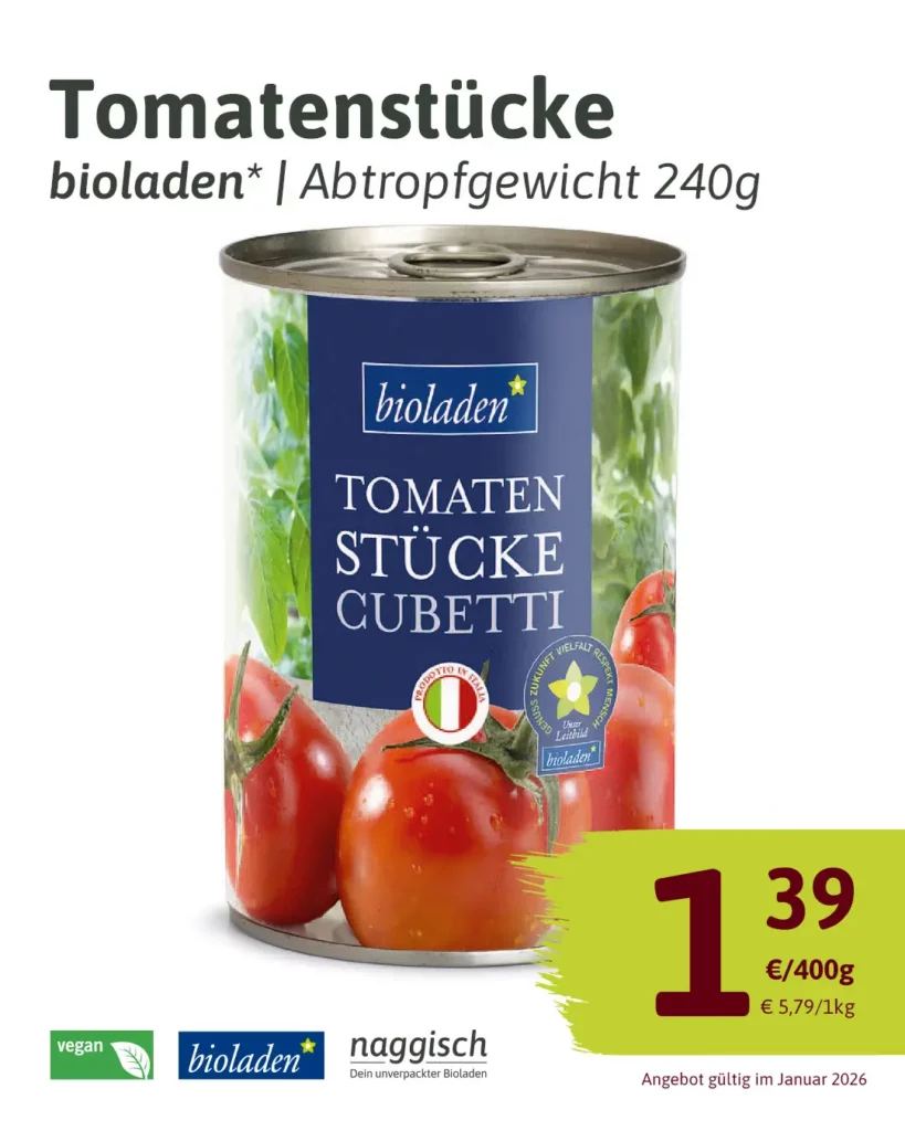Produktbild bioladen* Tomatenstücke 400g für 1,39 Euro